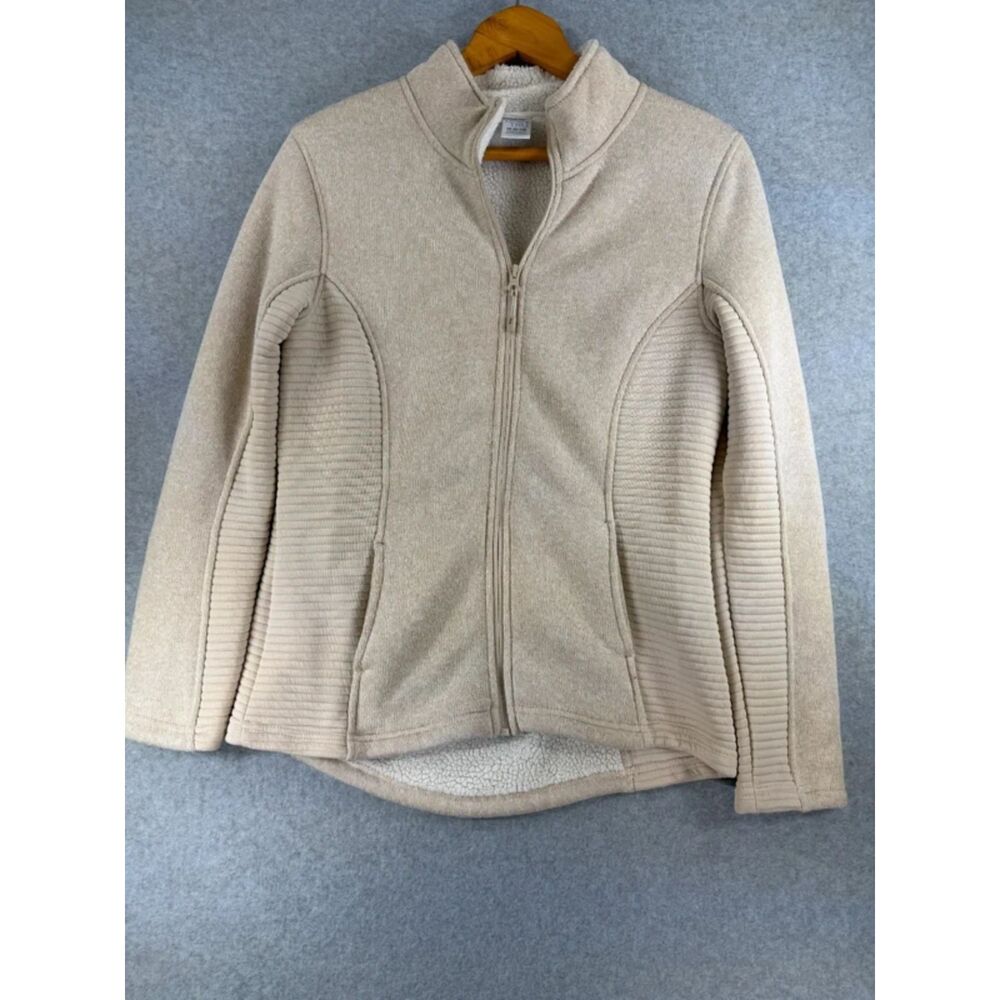 Time and Tru Women’s Medium Beige Sherpa Lined Full Zip Sweater Jacket 3614